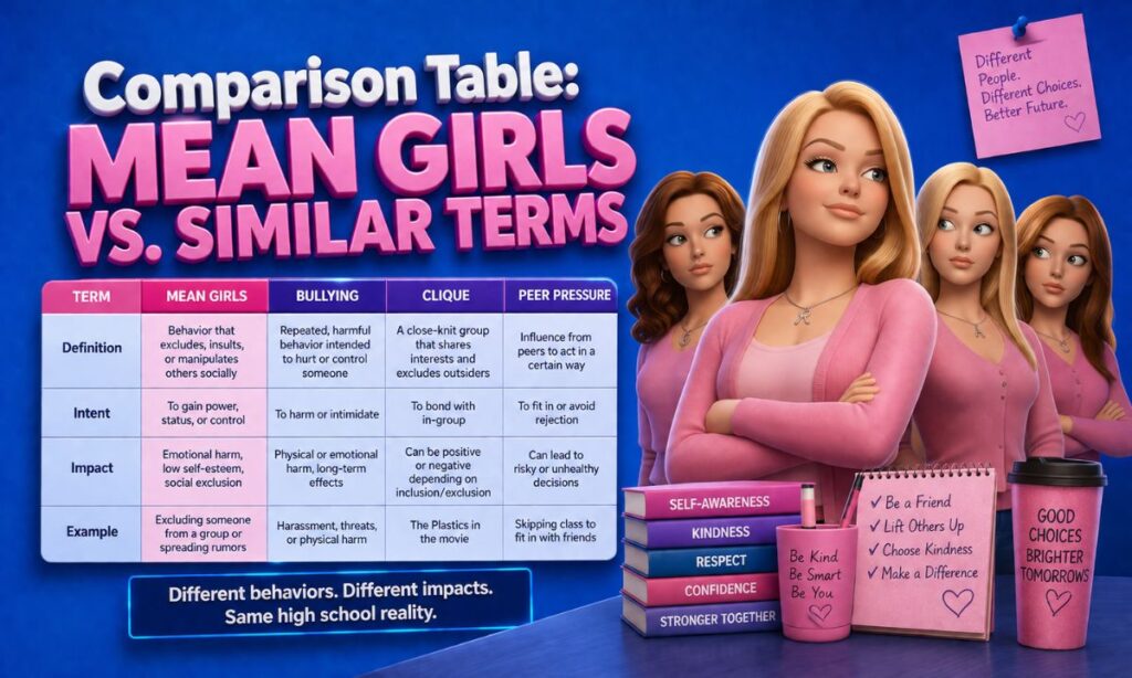 Comparison Table Mean Girls vs. Similar Terms