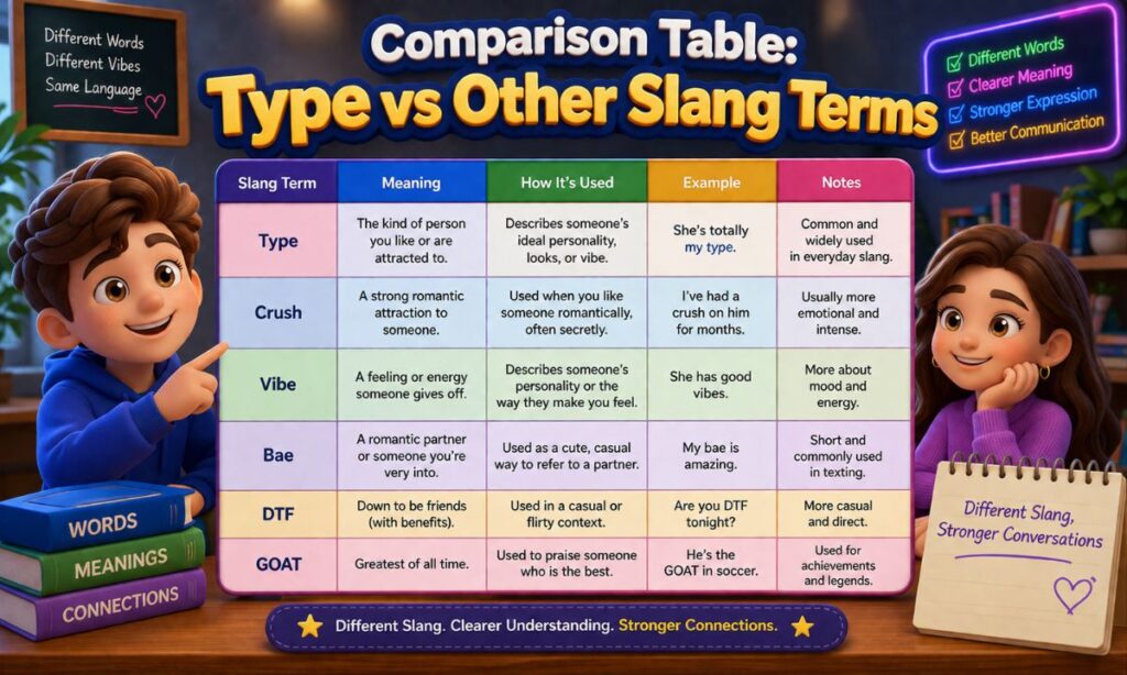 Comparison Table Type vs Other Slang Terms