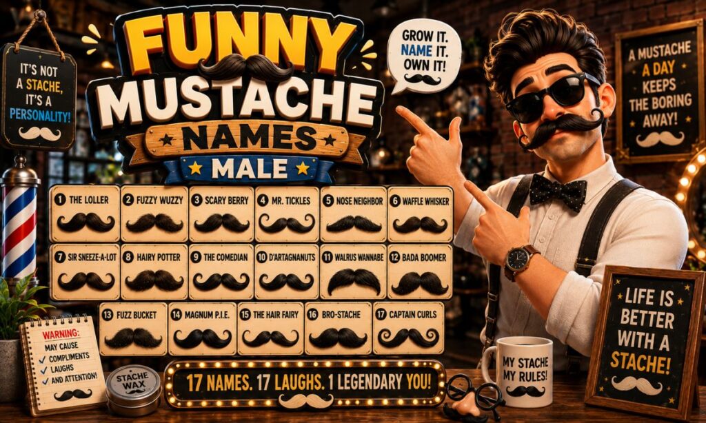 Funny mustache names Male