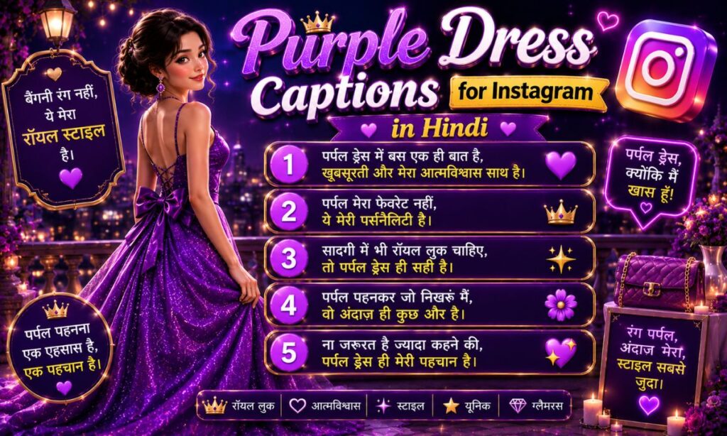 Purple Dress Captions for Instagram in Hindi