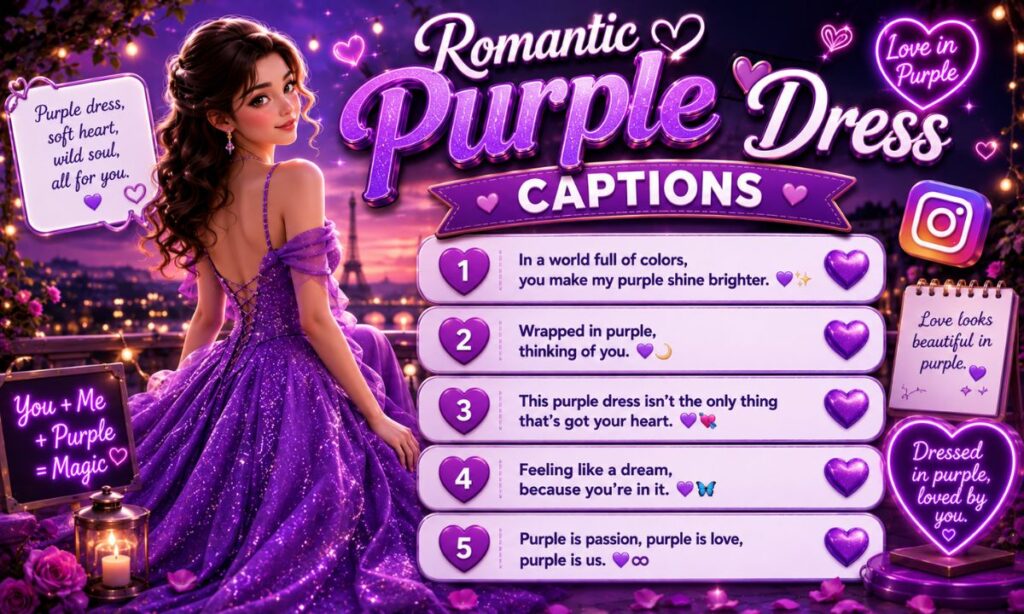 Romantic Purple Dress Captions